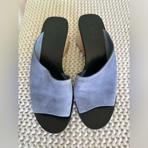 Mercedes Castillo Izar 8.5 High Low Blue suede slides angular heel - Picture 3 of 10